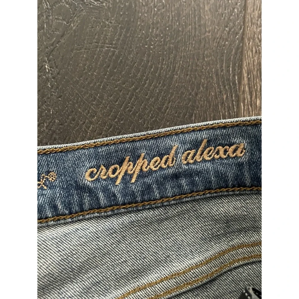 7 For All Mankind Jeans Womens 28 Medium Wash Cropped Alexa Embroidered Flowers - Picture 9 of 16